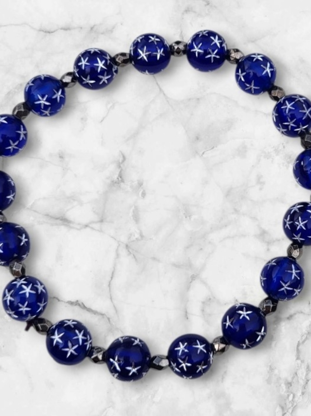 Handcrafted Navy Star Bead Stretch Bracelet - Women